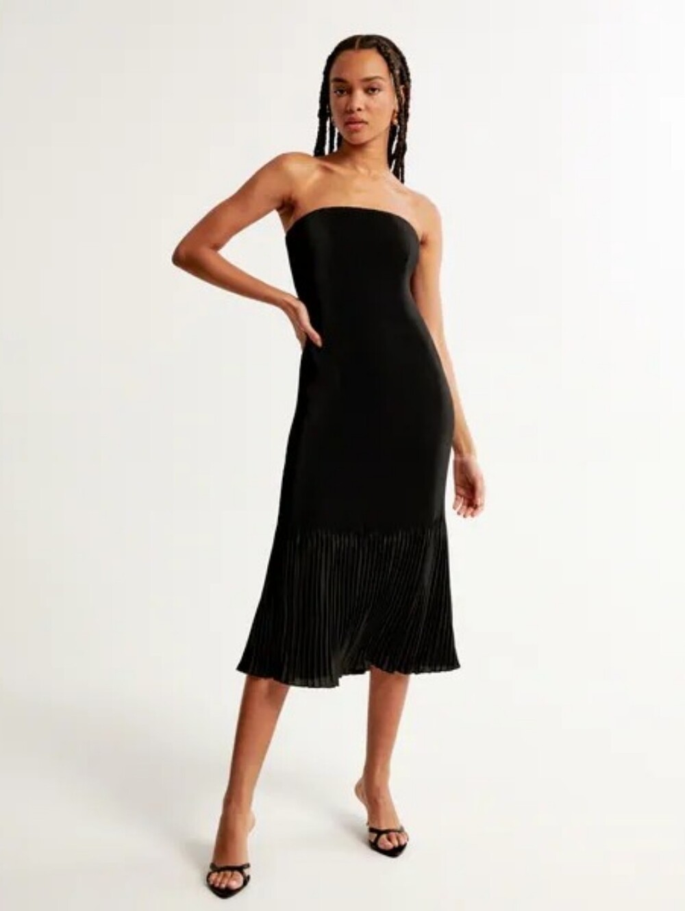 Abercrombie & Fitch Giselle Pleat Release Midi Dress Black Strapless Size S LBD